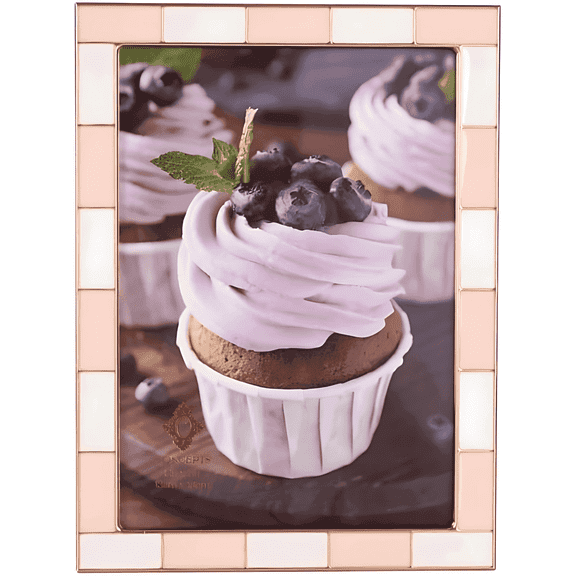 Concepts 8x10 Picture Frame Pink & White Checkered Enamel Frames with Silver Border – Metal Photo Frames, HD Clear Glass, Wall or Table Use