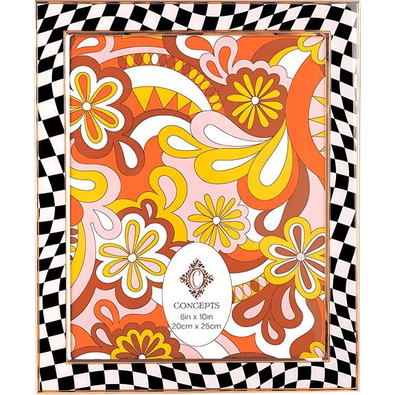 Concepts 8x10 Photo Frames Silver Border Checkered Retro Frame, HD Glass, Wall/Tabletop