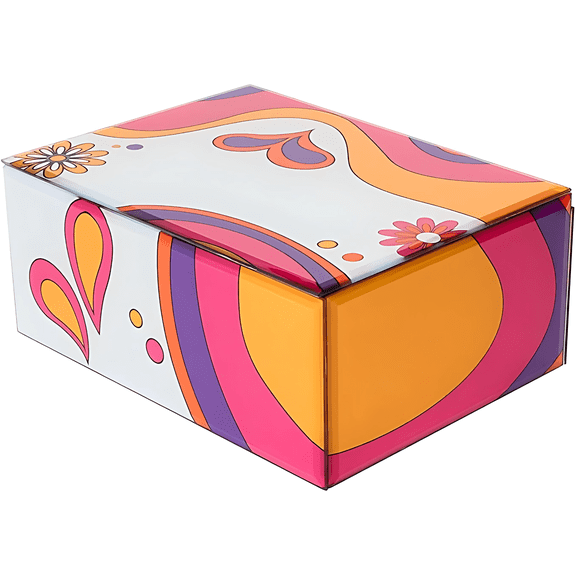 Concepts 8x6 Inch Decorative Storage Box with Lid Mirror Glass MDF Keepsake and Memory Box for Photos, Jewelry, Accessories, and Home Dcor Groovy Print Checkered Design