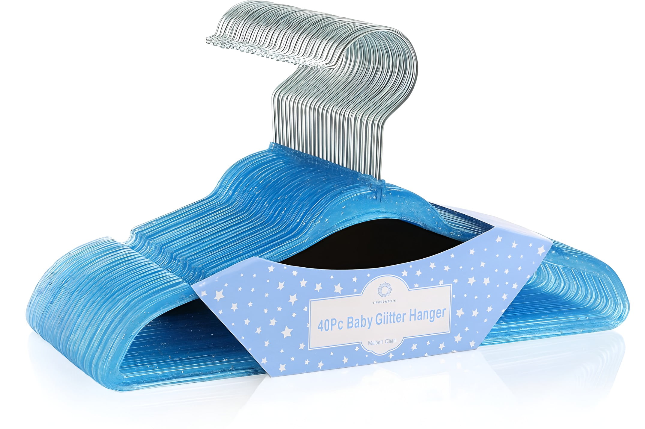 Concepts Baby Hangers, Blue Acrylic Glitter Infant Hangers with Chrome Hook - Space-Saving Clothes Hanger, 40-Pack