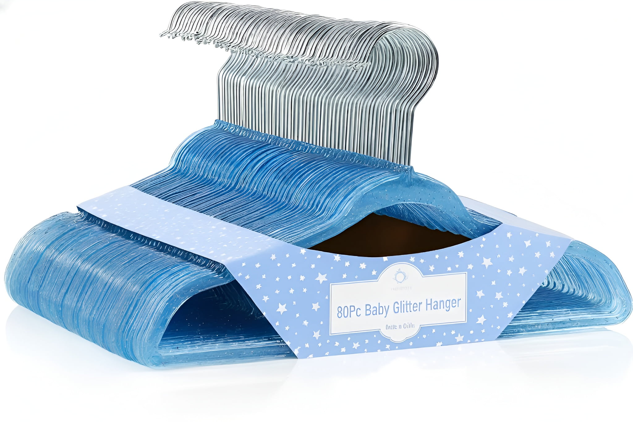 Concepts Baby Hangers, Blue Acrylic Glitter Infant Hangers with Chrome Hook - Space-Saving Clothes Hanger, 80-Pack