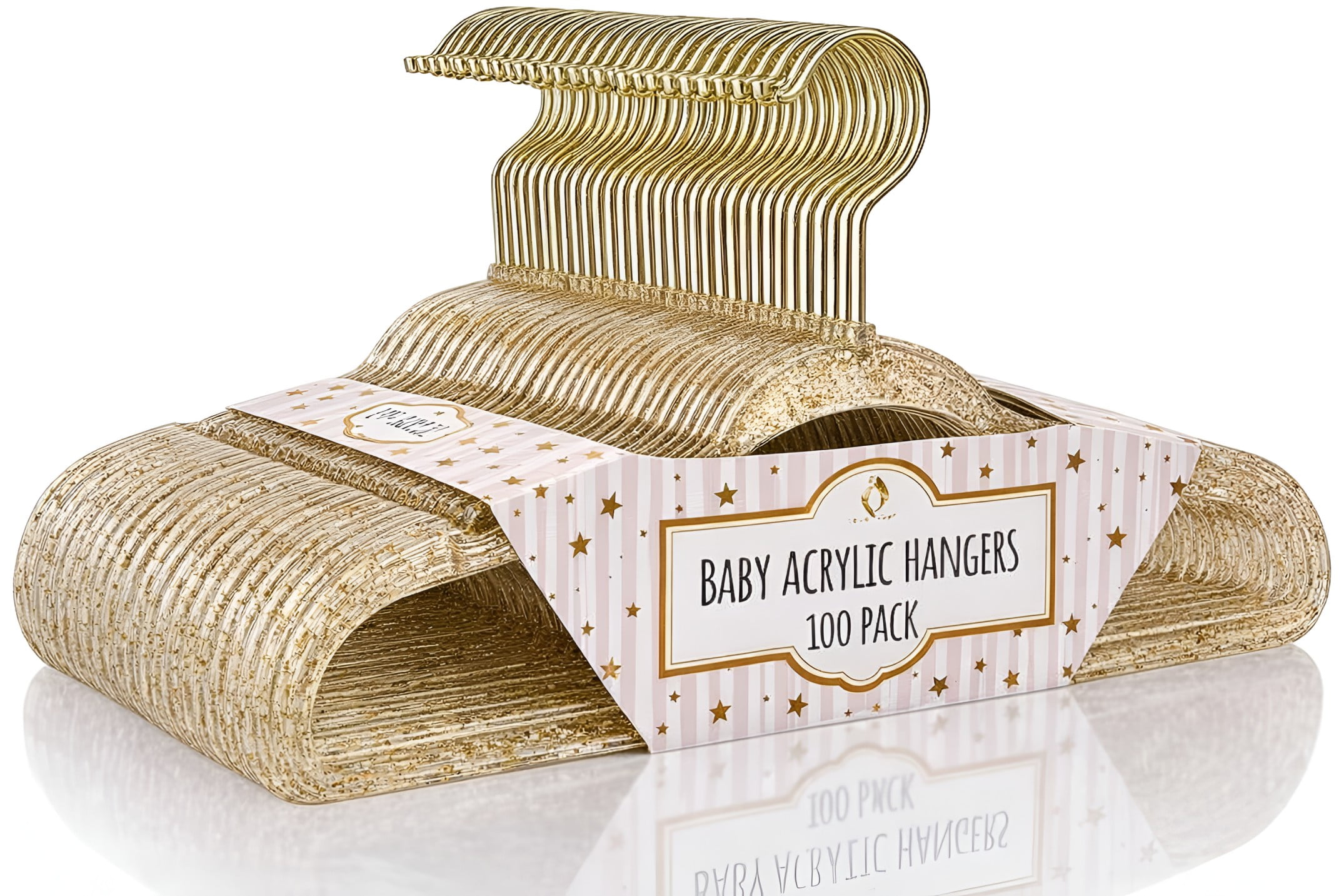 Concepts Baby Hangers, Gold Acrylic Glitter Infant Hangers with Gold Hook - Space-Saving Clothes Hanger, 100-Pack