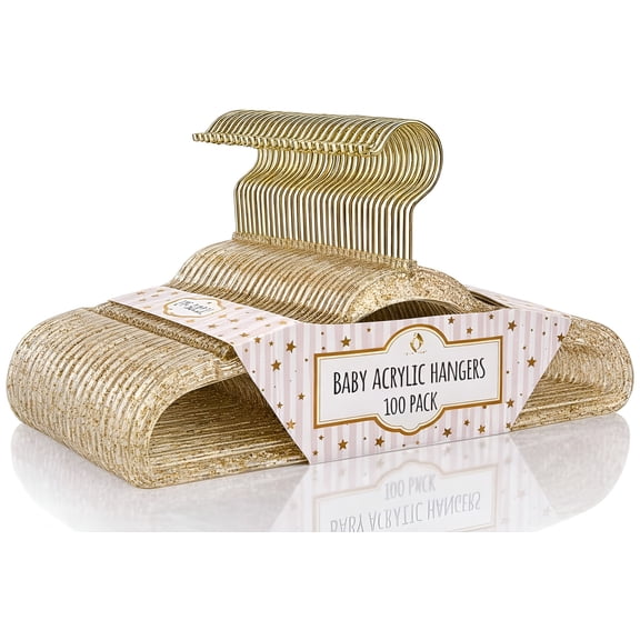 Concepts Baby Hangers, Gold Acrylic Glitter Infant Hangers with Gold Hook - Space-Saving Clothes Hanger, 100-Pack