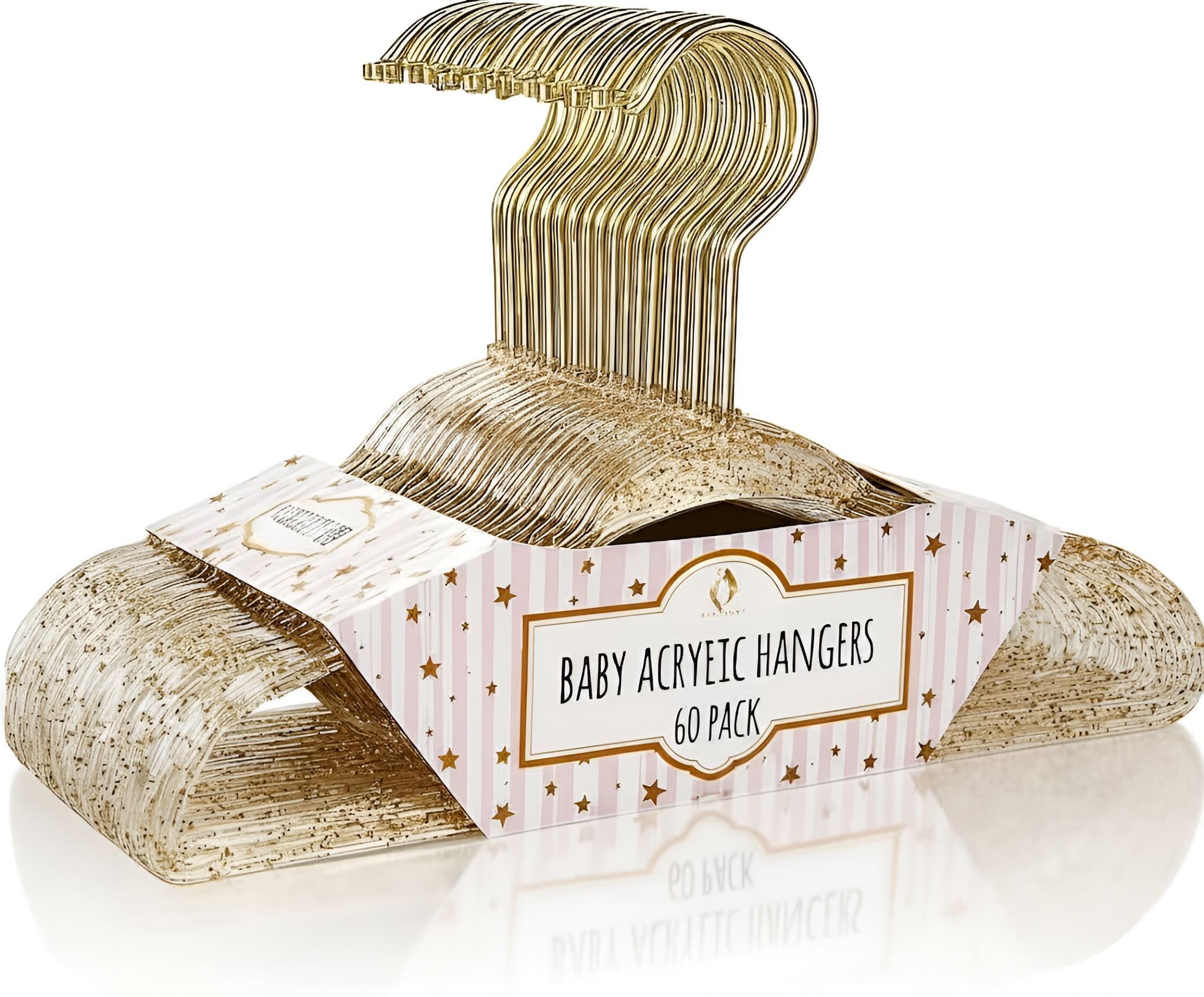 Concepts Baby Hangers, Gold Acrylic Glitter Infant Hangers with Gold Hook - Space-Saving Clothes Hanger, 60-Pack