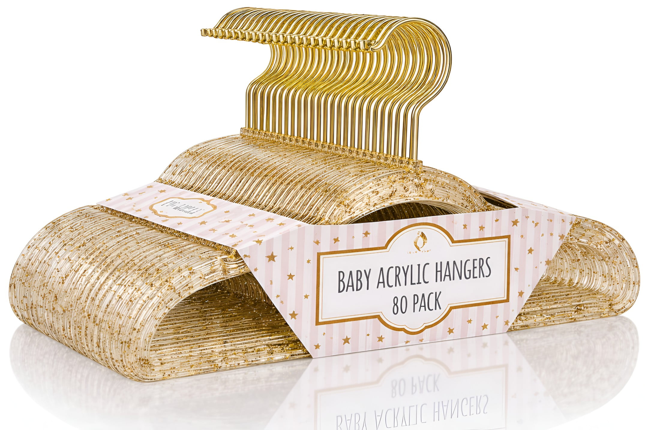 Concepts Baby Hangers, Gold Acrylic Glitter Infant Hangers with Gold Hook - Space-Saving Clothes Hanger, 80-Pack