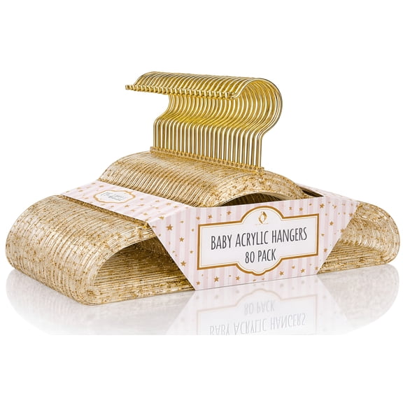 Concepts Baby Hangers, Gold Acrylic Glitter Infant Hangers with Gold Hook - Space-Saving Clothes Hanger, 80-Pack