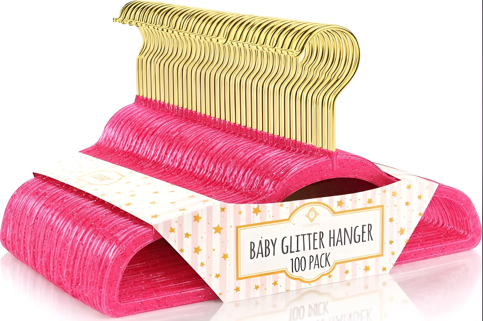 Concepts Baby Hangers, Hot Pink Acrylic Glitter Infant Hangers with Gold Hook - Space-Saving Clothes Hanger, 100-Pack