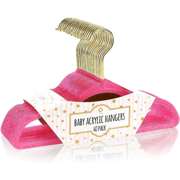 Concepts Baby Hangers, Hot Pink Acrylic Glitter Infant Hangers with Gold Hook - Space-Saving Clothes Hanger, 40-Pack