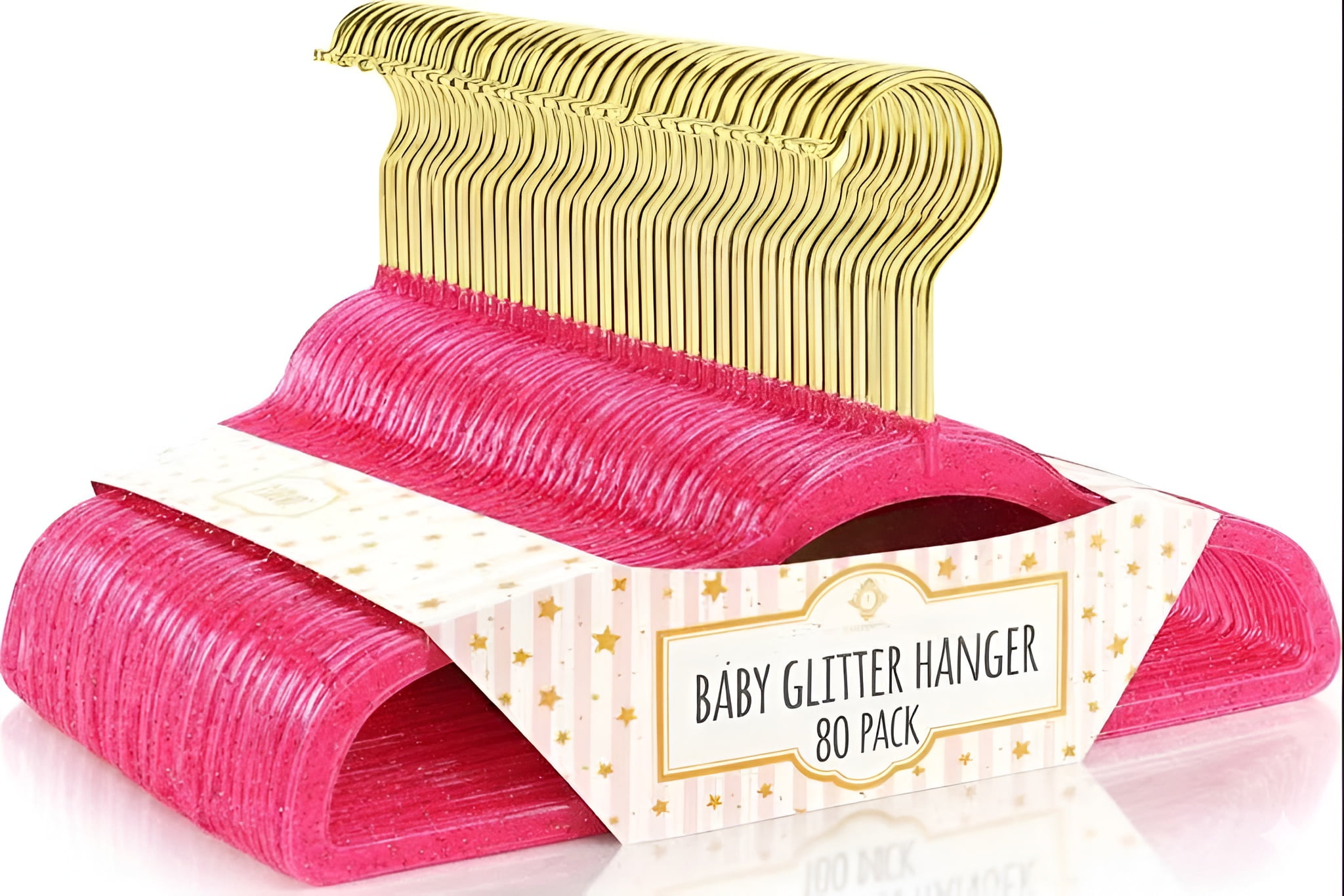 Concepts Baby Hangers, Hot Pink Acrylic Glitter Infant Hangers with Gold Hook - Space-Saving Clothes Hanger, 80-Pack