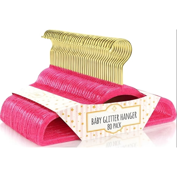 Concepts Baby Hangers, Hot Pink Acrylic Glitter Infant Hangers with Gold Hook - Space-Saving Clothes Hanger, 80-Pack