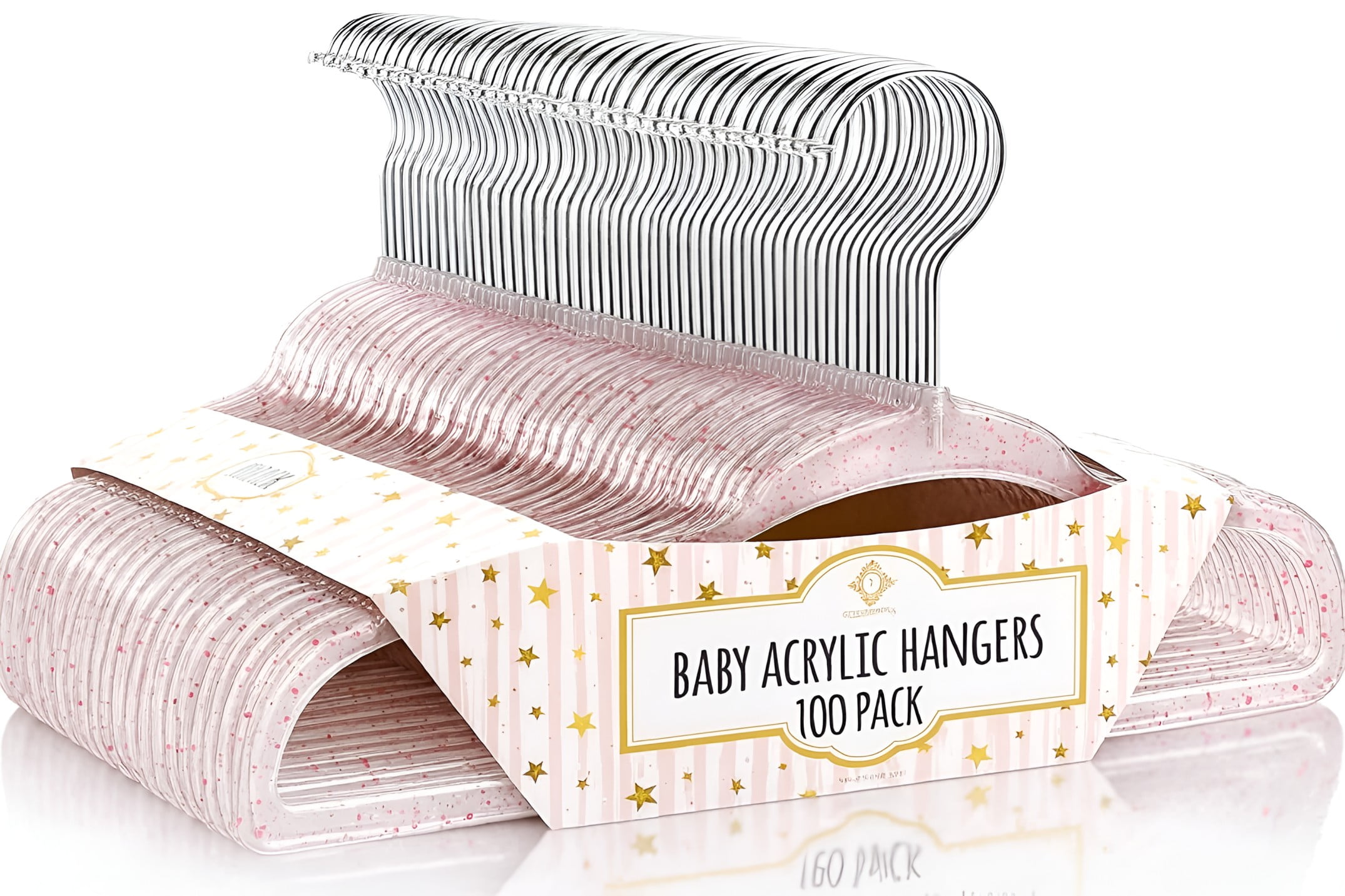 Concepts Baby Hangers, Light Pink Glitter Infant Hangers with Chrome Hook - Space-Saving Clothes Hanger, 100-Pack