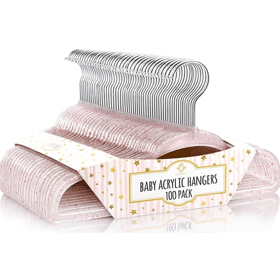 Concepts Baby Hangers, Light Pink Glitter Infant Hangers with Chrome Hook - Space-Saving Clothes Hanger, 100-Pack