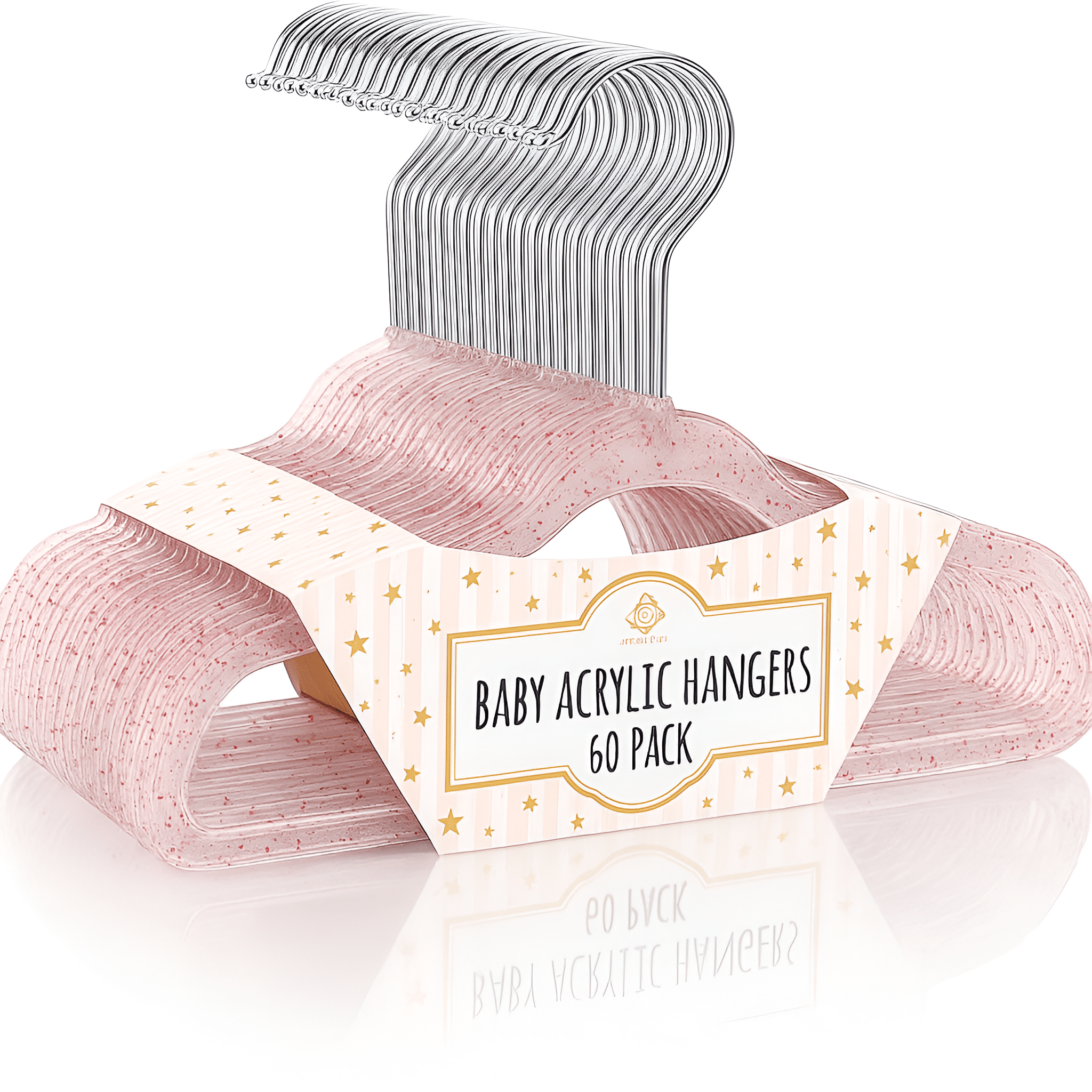 Concepts Baby Hangers, Light Pink Glitter Infant Hangers with Chrome Hook - Space-Saving Clothes Hanger, 60-Pack