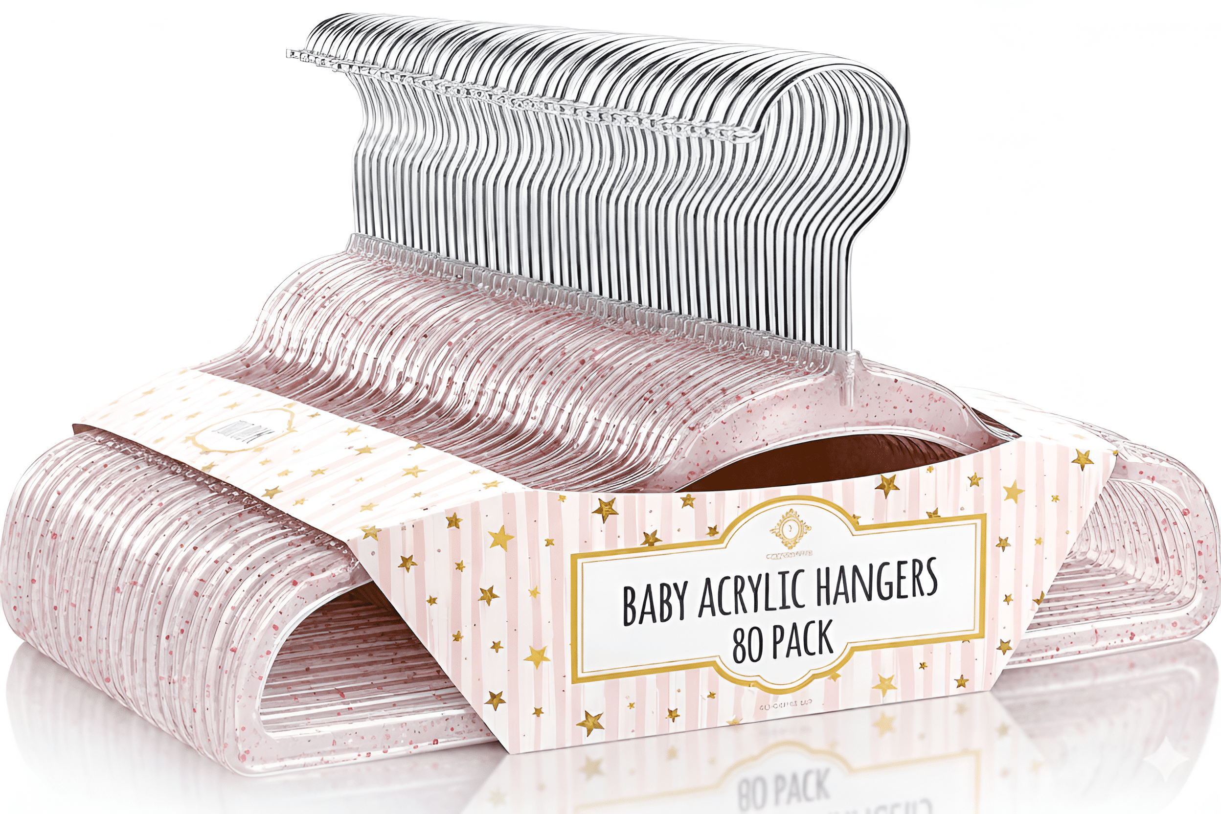Concepts Baby Hangers, Light Pink Glitter Infant Hangers with Chrome Hook - Space-Saving Clothes Hanger, 80-Pack