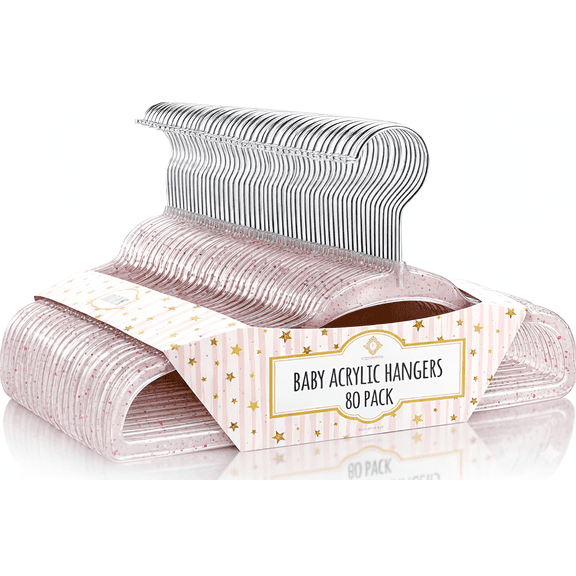 Concepts Baby Hangers, Light Pink Glitter Infant Hangers with Chrome Hook - Space-Saving Clothes Hanger, 80-Pack