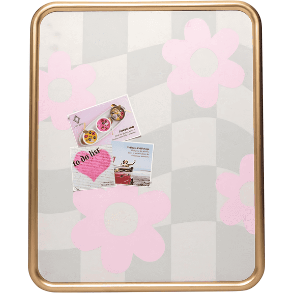 Concepts Decorative Fabric Pinboard, Framed Canvas Bulletin Board with Gold Frame, Wall Organizer, Cork Board for Bedroom, Dorm, Office — Daisy Checks Prints