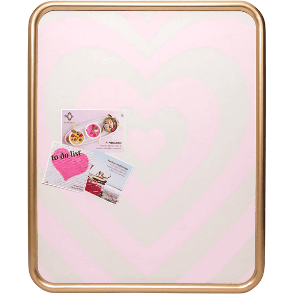 Concepts Decorative Fabric Pinboard, Framed Canvas Bulletin Board with Gold Frame, Wall Organizer, Cork Board for Bedroom, Dorm, Office — Hearts Print Canvas