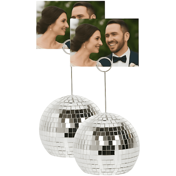 Concepts Disco Ball Photo Holder Set – Mirrored Card Stand with Clip for Table Numbers, Place Cards, and Photos – Sparkling Multicolor Party, Wedding, Home, or Office Desk Décor