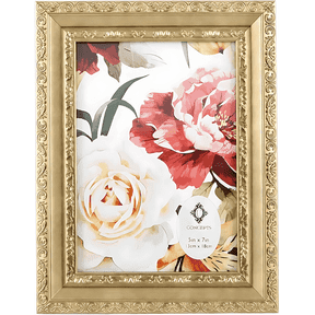 Concepts 5x7 Gold Picture Frame Ornate Flower Resin Photo Frame with HD Glass, Wall/Tabletop