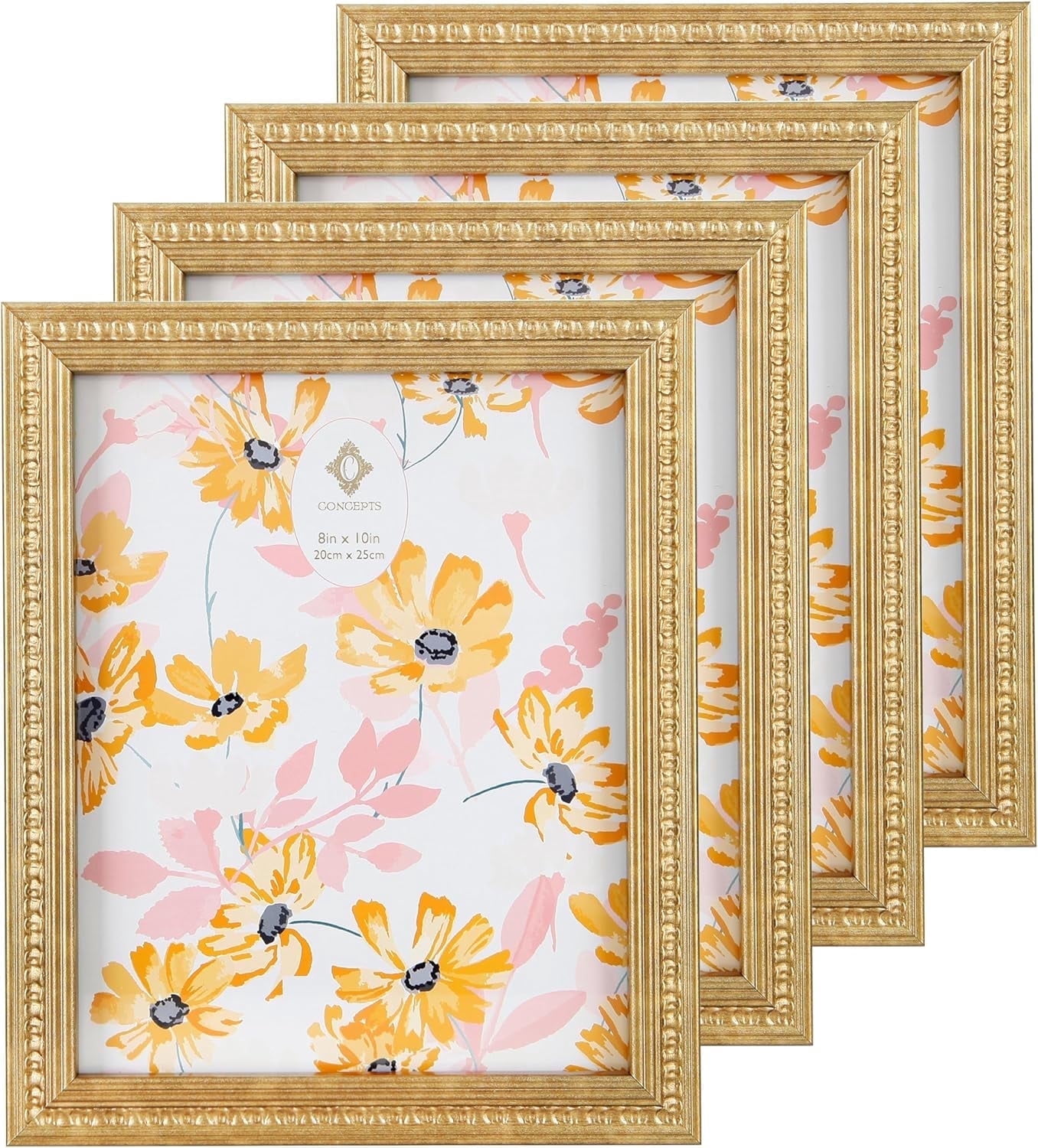 Concepts 8x10 Gold Picture Frames – Set of 4 Ornate Vintage Photo Frames with HD Glass, Wallhang/Tabletop Display