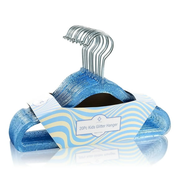 Concepts Kids Hangers, Blue Acrylic Glitter Toddler Hangers with Chrome Hook - Space-Saving Clothes Hanger, 20-Pack