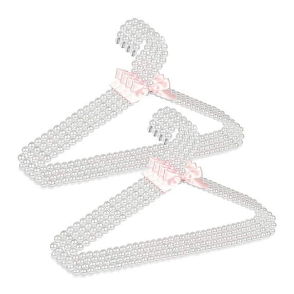Concepts Heavy Duty Pearl Hangers for Kids — Coat Hangers, Pant Hangers, Skirt Hangers, White with Pink Ribbon, 8-Pack