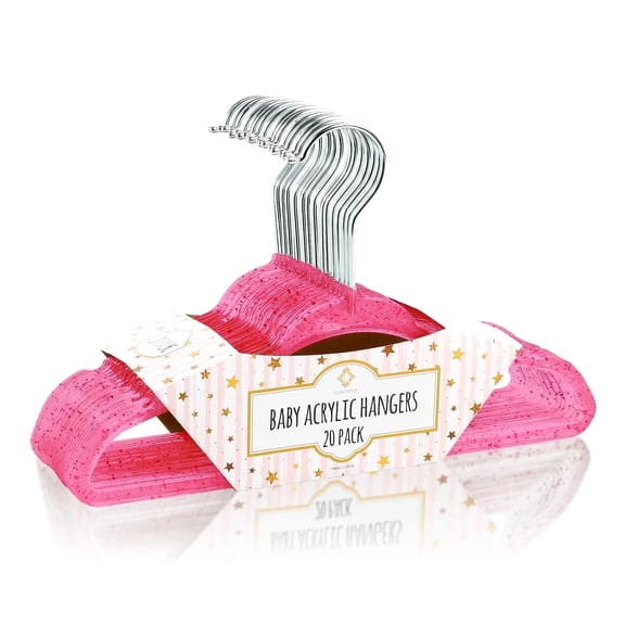 Concepts Baby Hangers, Dark Pink Glitter Infant Hangers with Chrome Hook - Space-Saving Clothes Hanger, 20-Pack