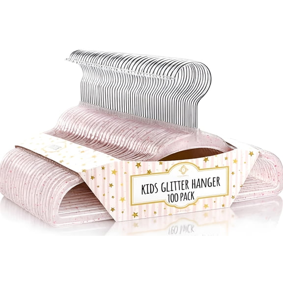 Concepts Kids Hangers, Light Pink Acrylic Glitter Toddler Hangers with Chrome Hook - Space-Saving Clothes Hanger, 100-Pack