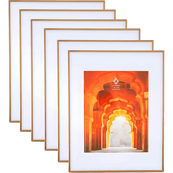 Concepts Metal Gold Picture Frames 11x14 Matted to 8x10 with HD Clear Glass, Extra Durable Photo Frames – Wall Frame and Tabletop Display ( Set of 6 )