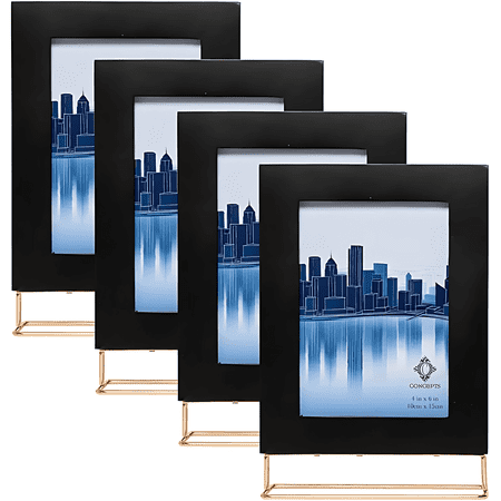Concepts Modern Black Wood Photo Frame with Gold Stand – Sleek Tabletop Picture Frame, Minimalist Desk Decor, Gift-Ready Frame for Home & Office (pack of 4)