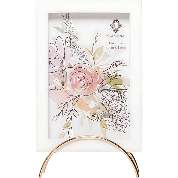 Concepts Modern White Wood Photo Frame with Gold Arch Stand – Sleek Tabletop Picture Frame, Minimalist Desk Decor, Gift-Ready Frame for Home & Office