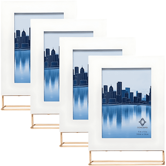 Concepts Modern White Wood Photo Frame with Gold Stand – Sleek Tabletop Picture Frame, Minimalist Desk Decor, Gift-Ready Frame for Home & Office
