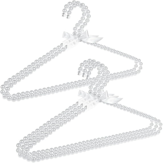 Concepts Heavy Duty Pearl Hangers White with White Ribbon — Coat Hangers, Pant Hangers, Skirt Hangers, Elegant Slim Design, 5-Pack