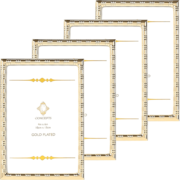Concepts Set of 4 - 4x6 Gold Bamboo Textured Metal Picture Frames, Family Photo Frames, Elegant Tabletop & Wallhung Decor - bulk pack