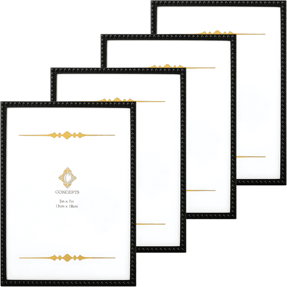 Concepts 5x7 Metal Picture Frames Black Beaded Family Photo Frames- Tabletop and Wall Decor (Set of 4)