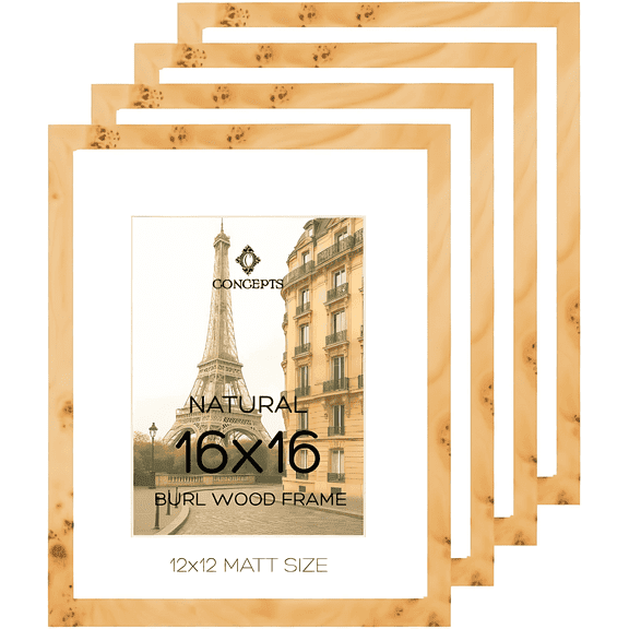 Concepts 16x16 Picture Frames, Burl Wood Photo Frame, Natural Frames for Wall Art – Vertical / Horizontal Use (Set of 4)