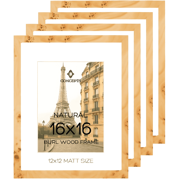 Concepts 16x16 Picture Frames, Burl Wood Photo Frame, Natural Frames for Wall Art – Vertical / Horizontal Use (Set of 4)