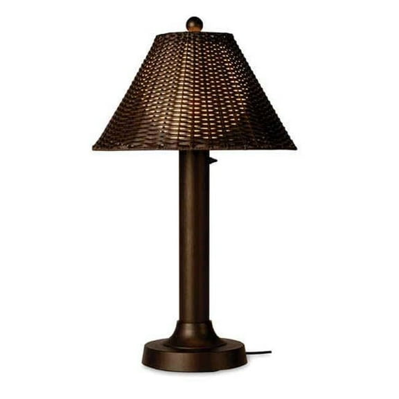 Concepts Tahiti II 34 in. Table Lamp 17257 with 3 in. bronze tube body and tight weave  flat wicker  walnut shade
