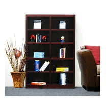Concepts in Wood 10 Shelf Double Wide Wood Bookcase, 72 inch Tall - Cherry Finish