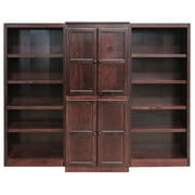 Concepts in Wood 15 Shelf Bookcase Wall with Doors, 72 inch Tall - Cherry Finish