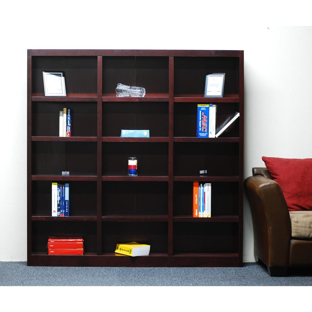 Cherry Finish Triple Wide Adjustable Wood Bookcase, 72 Inch