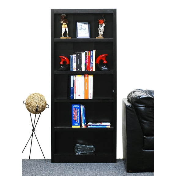 Concepts in Wood 5 Shelf Wood Bookcase, 72 inch Tall - Espresso Finish