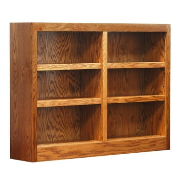 Concepts in Wood 6 Shelf Double Wide Wood Bookcase, 36 inch Tall - Oak Finish
