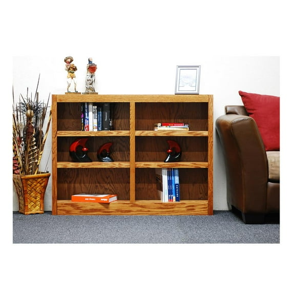 Concepts in Wood 6 Shelf Double Wide Wood Bookcase, 36 inch Tall - Oak Finish