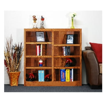 Concepts in Wood 8 Shelf Double Wide Wood Bookcase, 48 inch Tall - Oak Finish
