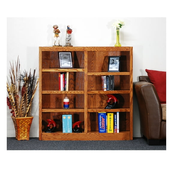 Concepts in Wood 8 Shelf Double Wide Wood Bookcase, 48 inch Tall - Oak Finish