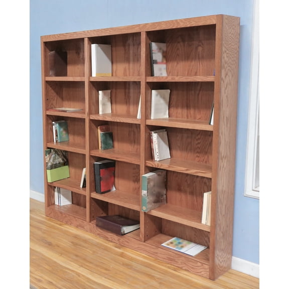 Concepts in Wood Traditional 72" Tall 15-Shelf Triple Wide Wood Bookcase in Oak