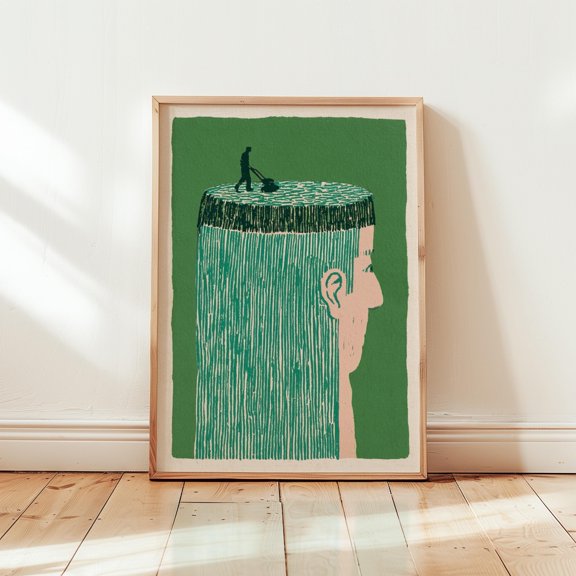 Conceptual Mindscape Poster, Green Minimalist Paper Wall Art, Poster Only