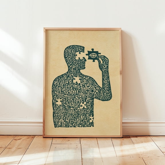 Conceptual Puzzle Figure Poster, Minimalist Psychology Paper Wall Art, Poster Only