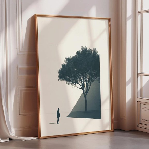 Conceptual Tree Shadow Minimalist Growth Illustration Modern Wall Art, Living Room And Office Decor